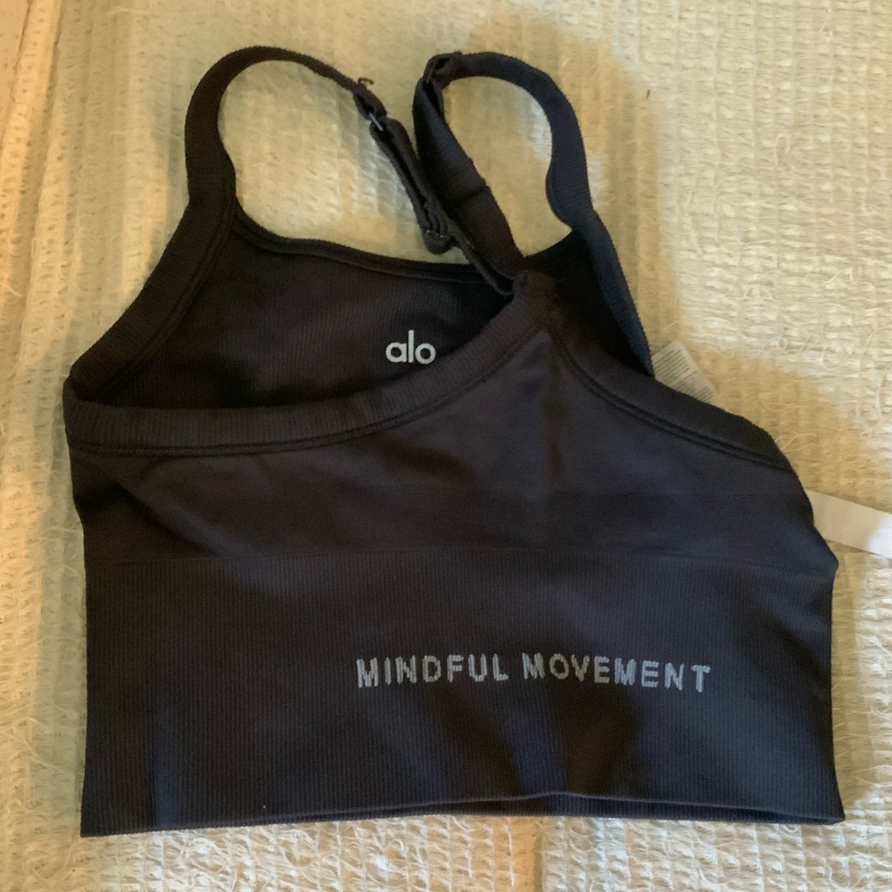 Alo Yoga Seamless Ribbed Favorite Sports Bra Tank Top Black Logo Size Small - Picture 9 of 11